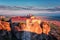 Monastery on the high rock in Meteora at sunset, Thessaly valley, Greece