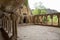 The Monastery of San Juan de la Pena, Jaca, in Jaca, Huesca, Spain, carved from stone under a great cliff. It was originally buil