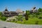 The monastic ensemble of Barsana Monastery. Maramures County, Romania, Europe.