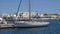 Monastir, Tunisia - 08 June 2018: beautiful yacht standing on parking in sea port. White sea yacht on boat parking.
