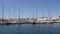 Monastir, Tunisia - 08 June 2018: luxury yacht standing on parking lot in sea port. Panoramic view boat parking in sea