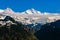 Monch and Jungfrau peaks covered with snow, view from Harder Kulm