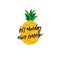 Less monday more summer quote text with pineapple background for tropical fruit vector illustration