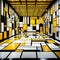 Mondrian-inspired Room: Abstract Perspective in Yellow, Black, and White