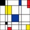 Mondrian seamless pattern. Bauhaus abstract checked geometric style background in blue, red,yellow and black. Colorful