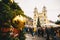 Mondsee, Austria - December 2017: Christmas in Mondsee. The Advent Market in front of the Catholic Cathedral