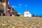 Monemvasia houses and church in Peloponnese, Greece