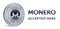Monero. Accepted sign emblem. Crypto currency. Silver coin with Monero symbol on white background. 3D isometric Physical