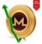 Monero. Growth. Green arrow up. Monero index rating go up on exchange market. Crypto currency. 3D isometric Physical Golden coin i