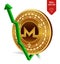 Monero. Growth. Green arrow up. Monero index rating go up on exchange market. Crypto currency. 3D isometric Physical Golden coin i