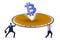 Monetary concept with cryptocurrency bouncing off the trampoline