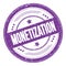 MONETIZATION text on violet indigo round grungy stamp