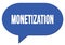 MONETIZATION text written in a blue speech bubble