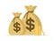 Money. 2 bags next to money and coins, coins in a flat design on a white background. Budget, fund, investment profit