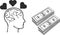 Money addiction icon, Money greedy icon, Money lover black vector icon