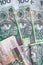 Money background stacked many Polish banknotes
