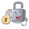 With money bag character padlock on the wooden door