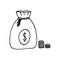 money bag and coins - banking concept. money hand drawn in doodle style. , line art, nordic, scandinavian, minimalism