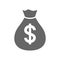 Money bag currency simple design icon. Us dollar moneybag icon.