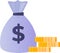 Money bag with dollar icon. Coins, interest rate, business and finance, return on investment prepayment and down payment