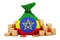 Money bag with Ethiopian flag and golden coins around, 3D rendering