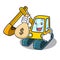 With money bag excavator character cartoon style