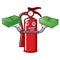 With money bag fire extinguisher mascot cartoon