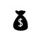 Money bag flat icon vector pictogram isolated, black and white sack with dollars, cartoon moneybag