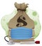 Money Bag with Half Mask, Stethoscope and Test Tube, Vector Illustration