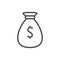 Money bag icon vector. Line dollar bag symbol.