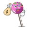 With money bag lollipop with sprinkles character cartoon