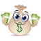 Money Bag Mascot holding a Cash