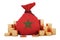 Money bag with Moroccan flag and golden coins around, 3D rendering