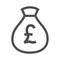 Money bag outline simple design icon. British pound moneybag icon.