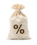 Money bag and percent symbol. isolated on white background