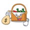 With money bag picnic basket character cartoon