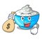 With money bag sour cream in a glass bowl cartoon
