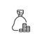 Money bag and stack of coins line icon