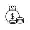 Money bag stacked coins bank investment business cash line design