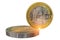 Money balance euro coins balance on the edge trade stocks currency background  - 3d rendering