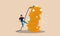Money bank budget and finance ladder. Financial risk up and golden growth climb vector illustration concept. Monetization people