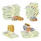 Money Banknotes Stacks Vector. 3D Cash, Gold Coins, Banknotes Piles Illustration