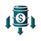 Money barrel downward arrows financial trade crisis economy, oil price crash gradient style icon