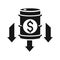 Money barrel downward arrows financial trade crisis economy, oil price crash silhouette style icon