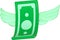 Money bill, green dollar banknote with wings