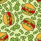 Money burger pattern seamless. Hamburger with dollars background. Fast food millionaire texture