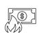 Money Burning icon. Outline symbol
