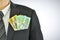 Money in businessman pocket suit - AUD - Australian Dollars