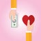 Money buying love happiness heart shape symbol price