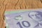 Money from Canada: Canadian Dollars. Close up of cash bills on r